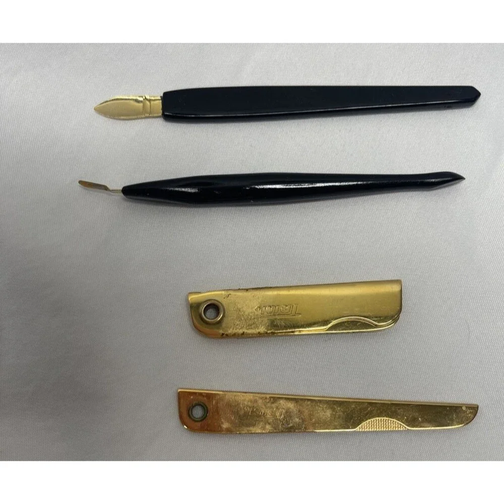 Vintage Bassett USA Trim Nail Grooming Kit Gold Tone Clippers Tweezers Blade 7pc